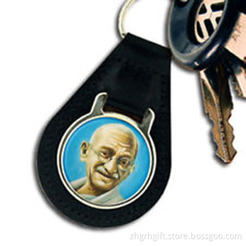 High quality wholesale custom leather Gandhi keychain